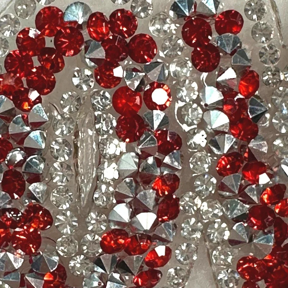 Rhinestone LOVE Iron-On Patch Red Silver Bling Applique 3.5
